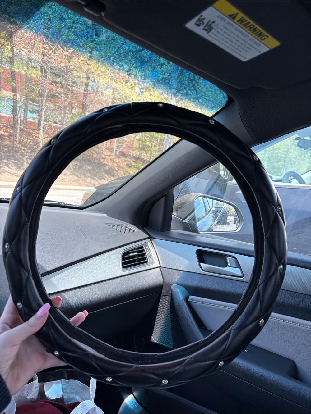 Black Quilted Steering Wheel Cover with Stud Accents - Unbranded